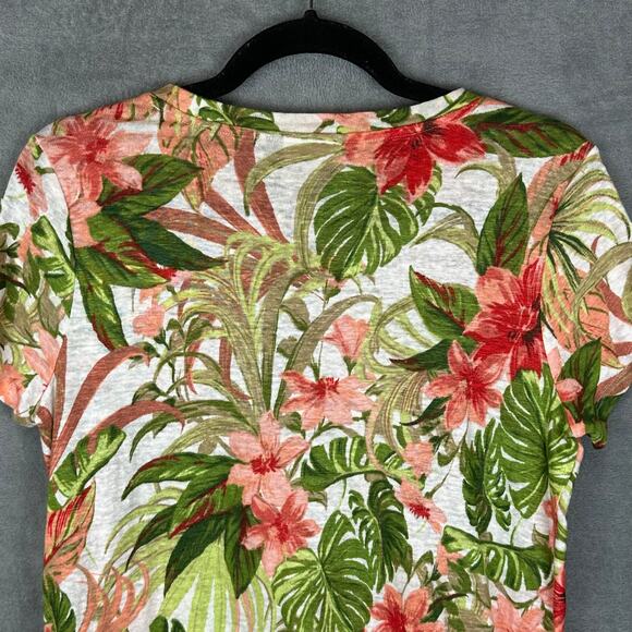 J Jill Love Linen Top Womens Small Petite Pink Floral Tie Waist Beach Tropical - Picture 5 of 14